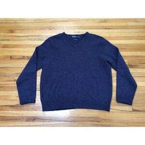 Polo Ralph Lauren Pullover Sweater Men XL Blue Waffle Knit V-Neck 100% Lamb Wool